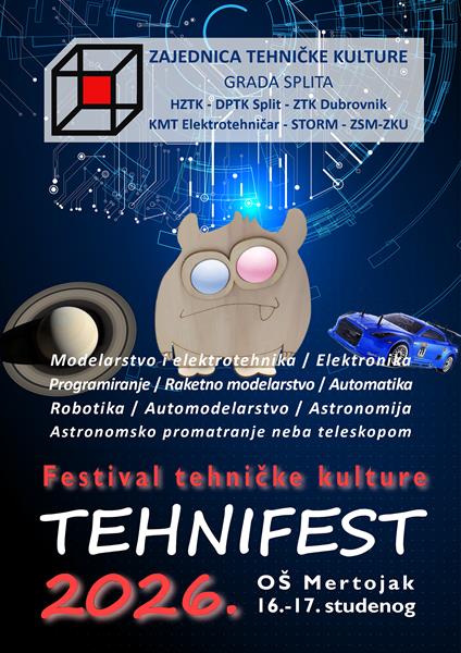 Održavanje festivala tehničke kulture "Tehnifest 2026." u OŠ Mertojak, 16.-17. studenog 2026.